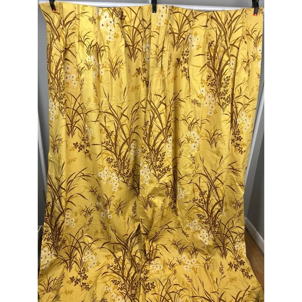 VTG‎ Sears Pinch Pleat Curtain Panels Thermalgard Gold Yellow Floral Cottagecore
